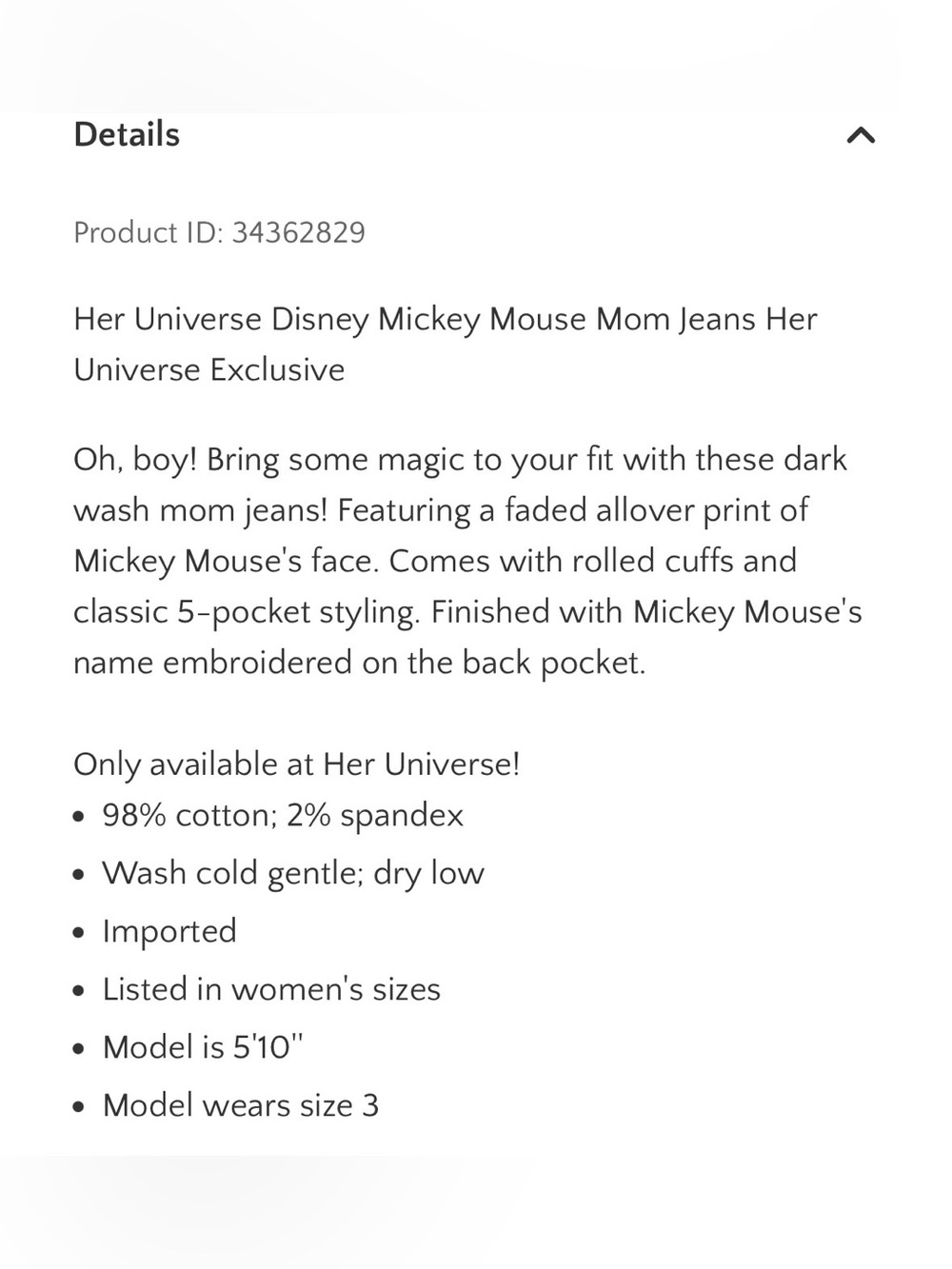 Her Universe Blue Mickey Print Mom Jeans - Picture 3 of 5